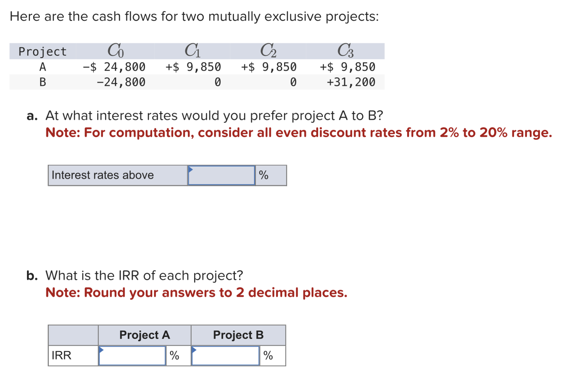 Solved Here are the cash flows for two mutually exclusive | Chegg.com