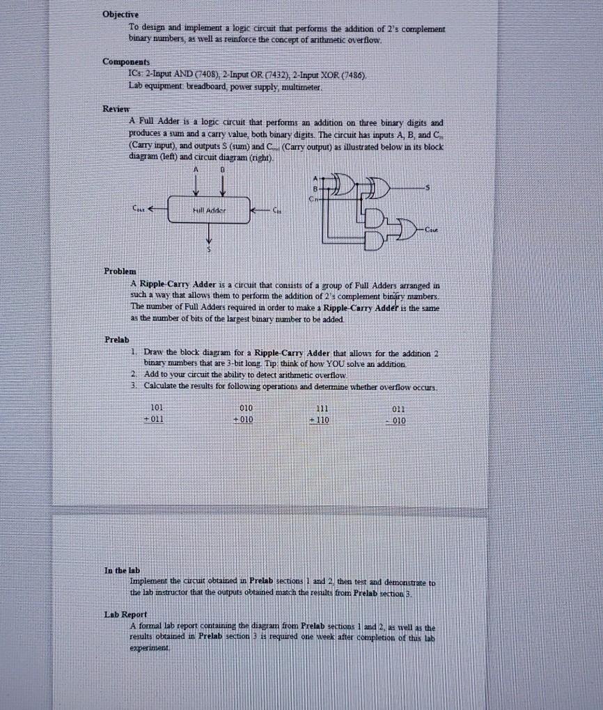 Solved Objective To design and implement a logic circuit | Chegg.com