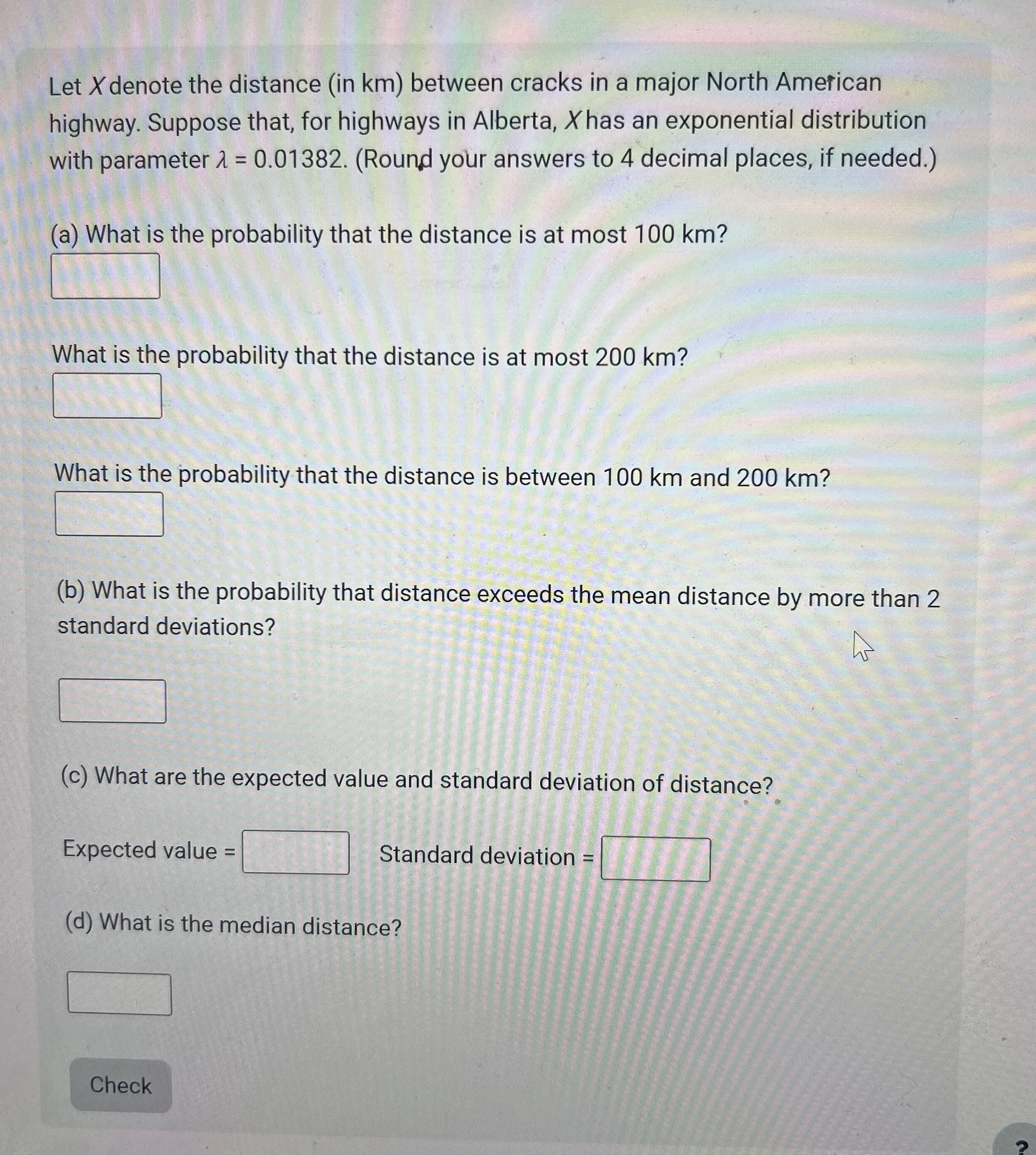 Solved Let x ﻿denote the distance (in km) ﻿between cracks in | Chegg.com