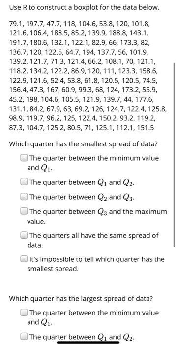 Solved Use R to construct a boxplot for the data below. | Chegg.com
