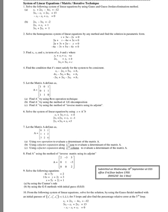 Solved System of Linear Equations / Matrix / Iterative | Chegg.com