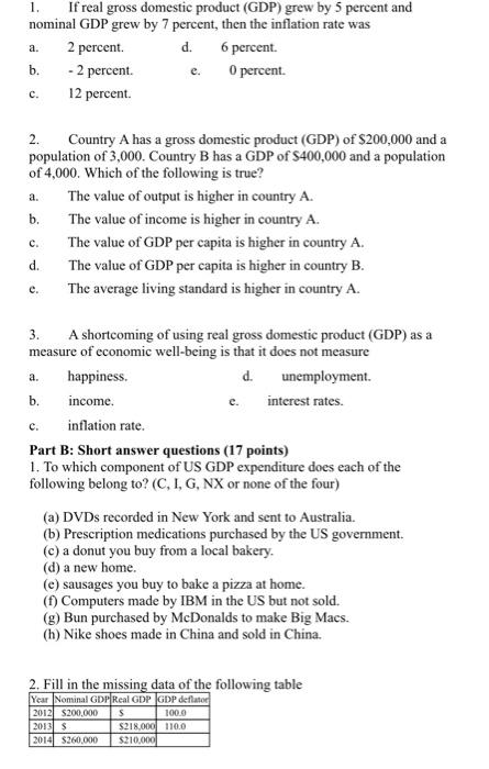 Solved 1. If real gross domestic product (GDP) grew by 5 | Chegg.com