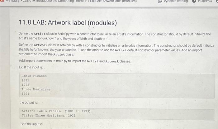 Define the Artist class in Artistpy with a constructor to initialize an artists information. The constructor should by defa