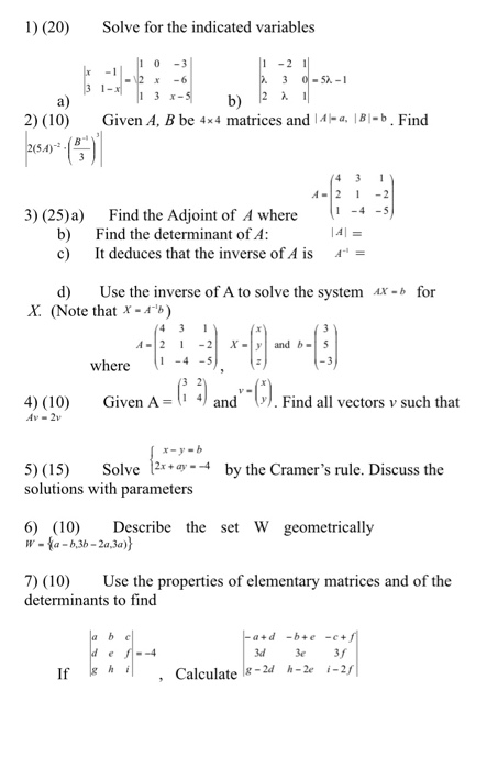 Solved 1) (20) Solve for the indicated variables 1 2 -2 3 11 | Chegg.com