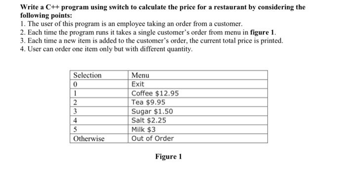 Solved Write a C++ program using switch to calculate the | Chegg.com