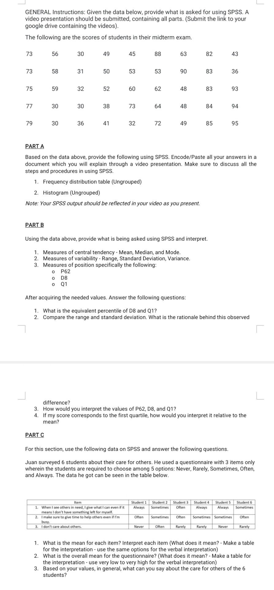 Solved GENERAL Instructions: Given the data below, provide | Chegg.com