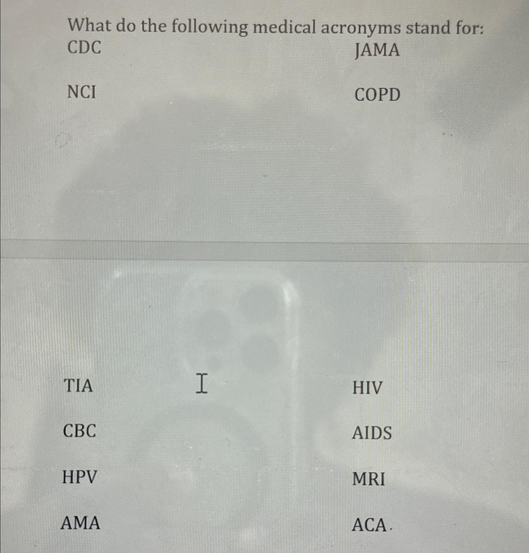 Solved What do the following medical acronyms stand