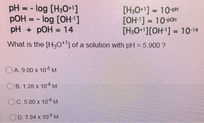 what is the h3o 1 of a solution with ph 5.900