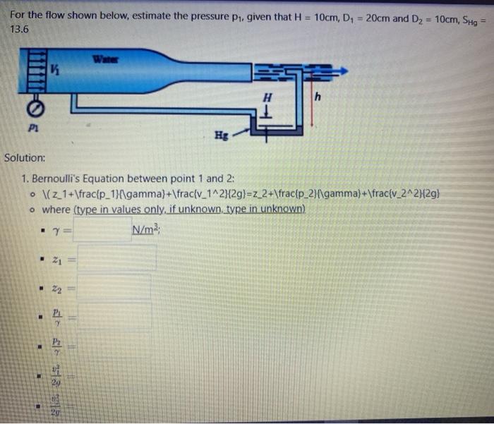 Solved For the flow shown below, estimate the pressure P1. | Chegg.com