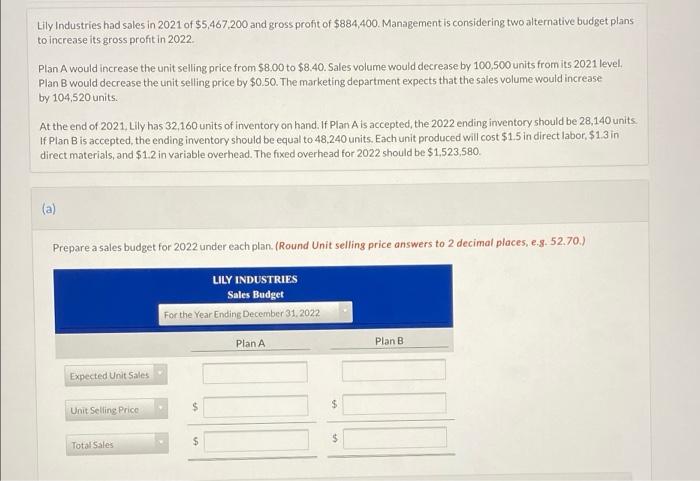 Solved Lily Industries had sales in 2021 of $5,467,200 and | Chegg.com