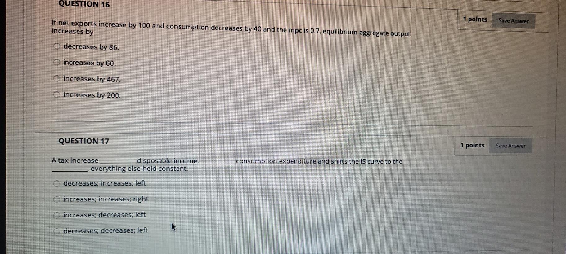 Solved QUESTION 16 1 points Save Answer If net exports | Chegg.com