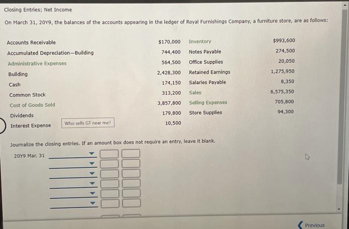 Solved Closing Entries; Net Income On March 31, 2049, the | Chegg.com
