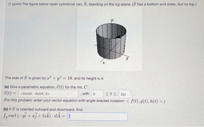 Solved (1 Point) The Figure Below Open Cylindrical Can, S, | Chegg.com