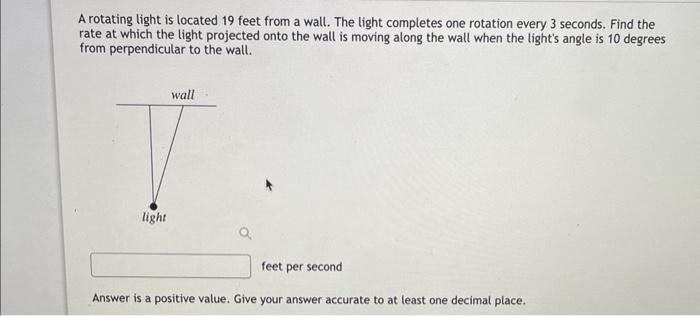 Solved A rotating light is located 19 feet from a wall. The | Chegg.com