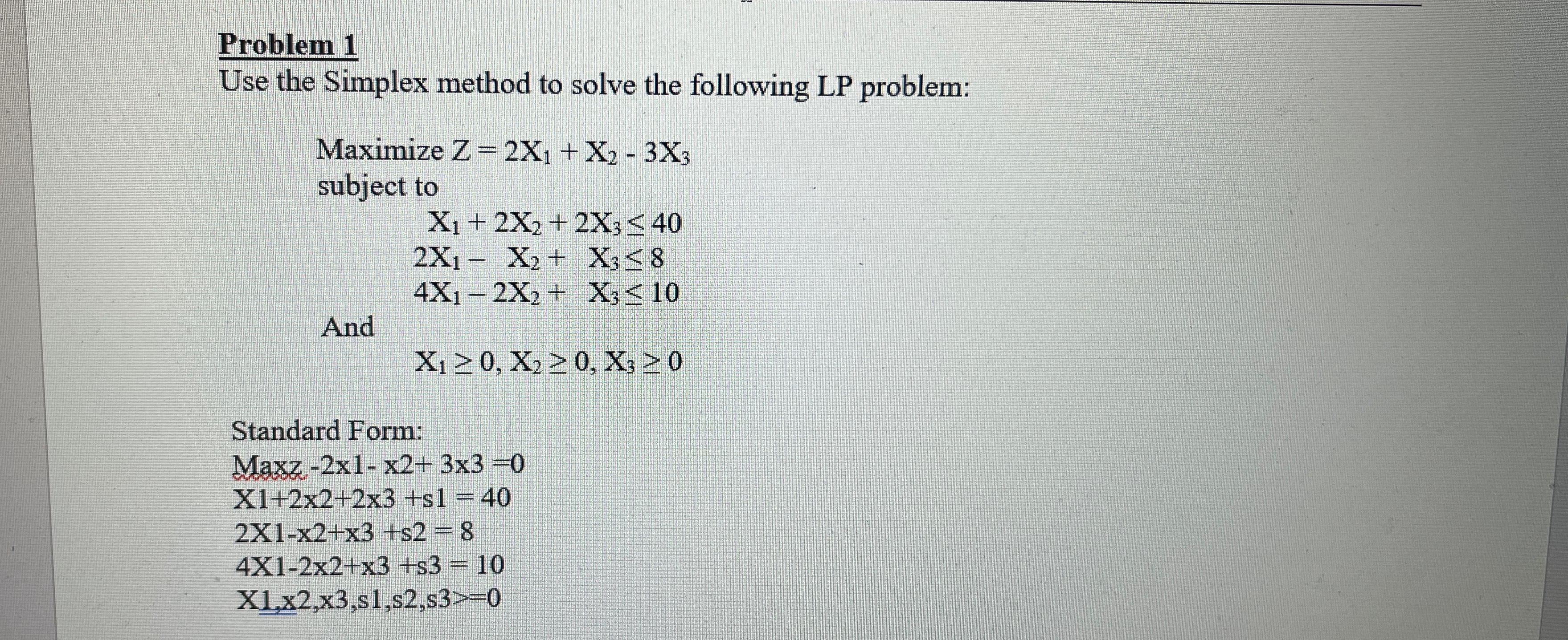 Solved Problem 1Use the Simplex method to solve the | Chegg.com