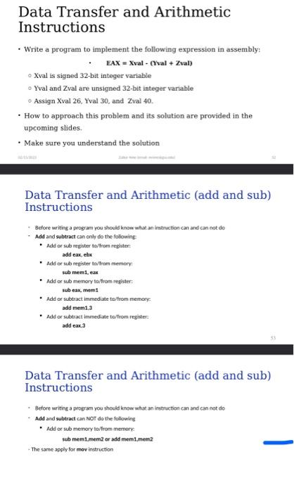 Solved Data Transfer and Arithmetic Instructions - Write a | Chegg.com