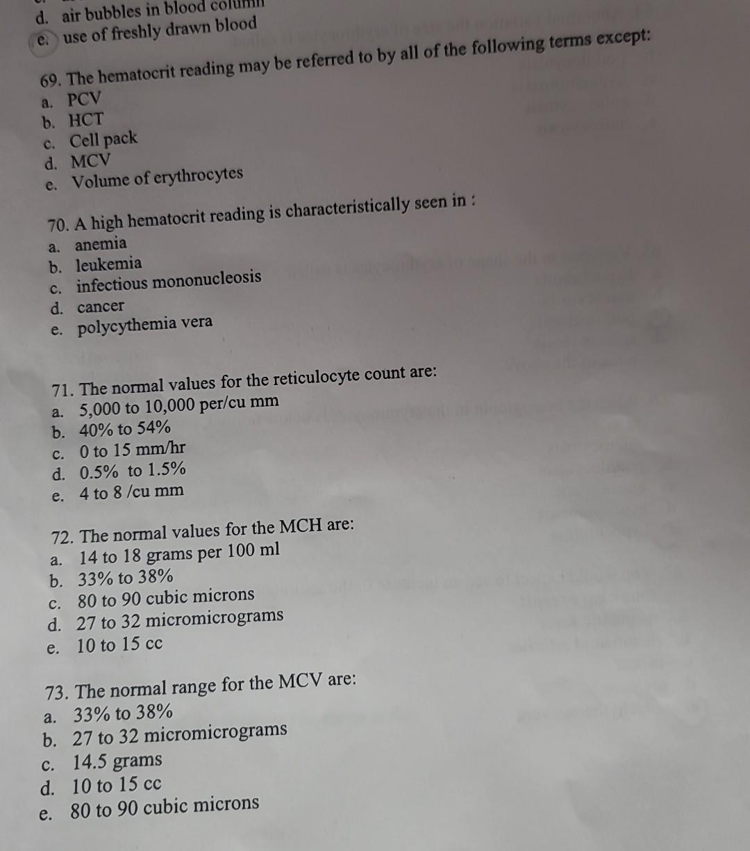 Solved d. air bubbles in blood e. use of freshly drawn blood