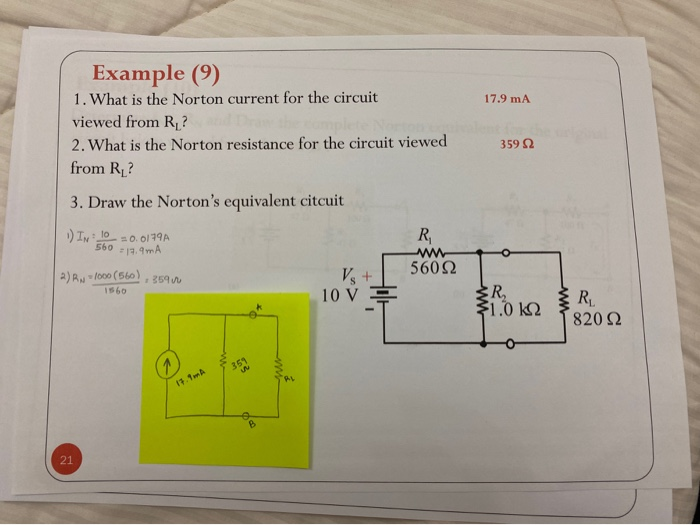 Solved 17.9 mA Example (9) 1. What is the Norton current for