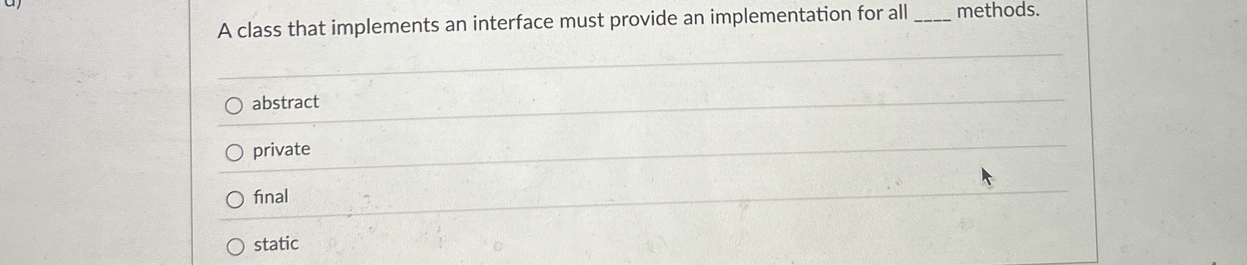 Solved A class that implements an interface must provide an | Chegg.com
