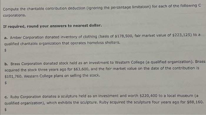 Solved Compute The Charitable Contribution Deduction | Chegg.com