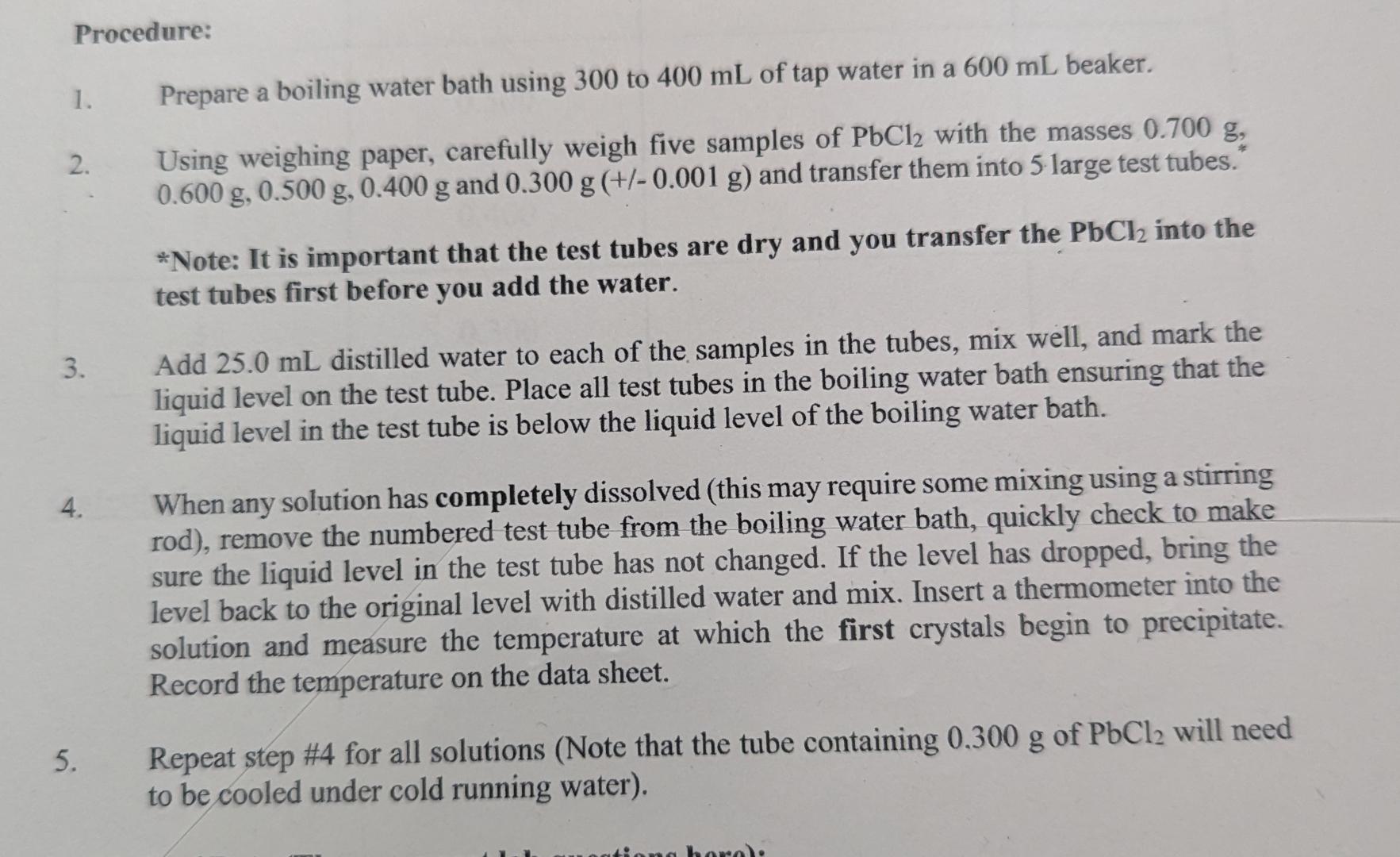Solved ProcedurePrepare a boiling water bath using 300 ﻿to