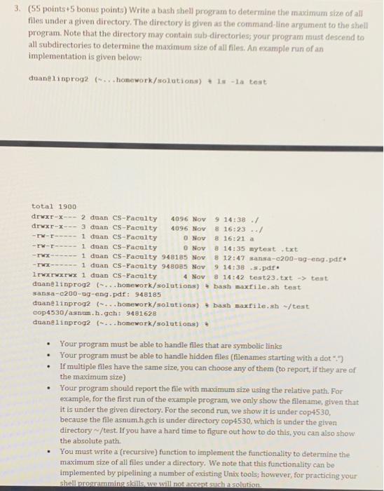 Solved 3 95 Points 5 Bonus Points Write A Bash Shell Chegg Com