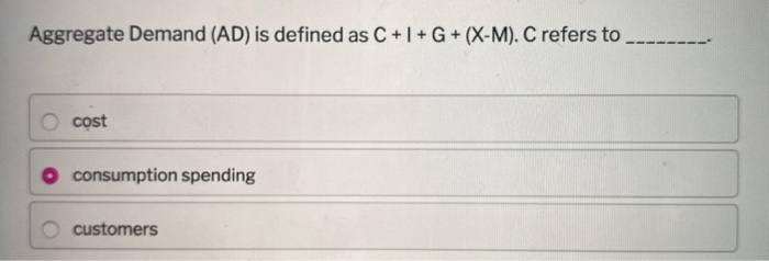Solved Aggregate Demand Ad Is Defined As C I G X Chegg Com