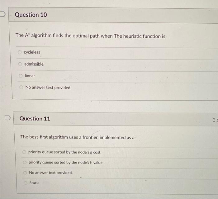 Solved Question 10 The A* algorithm finds the optimal path | Chegg.com