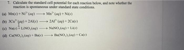 Solved Calculate the standard cell potential for each | Chegg.com