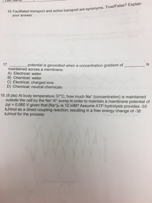 Solved STVO 16. Facilitated transport and active transport