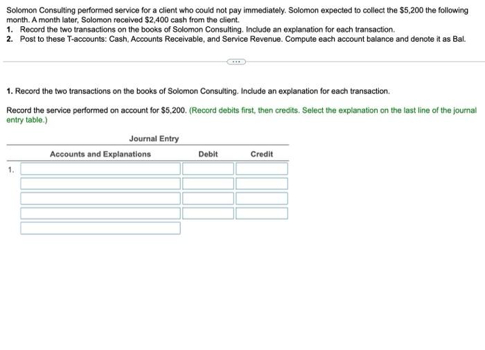 Solved Solomon Consulting performed service for a client who