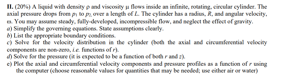 Volume R Liquid Equation Solved II. (20\%) A liquid with density \( \rho \) and | Chegg.com