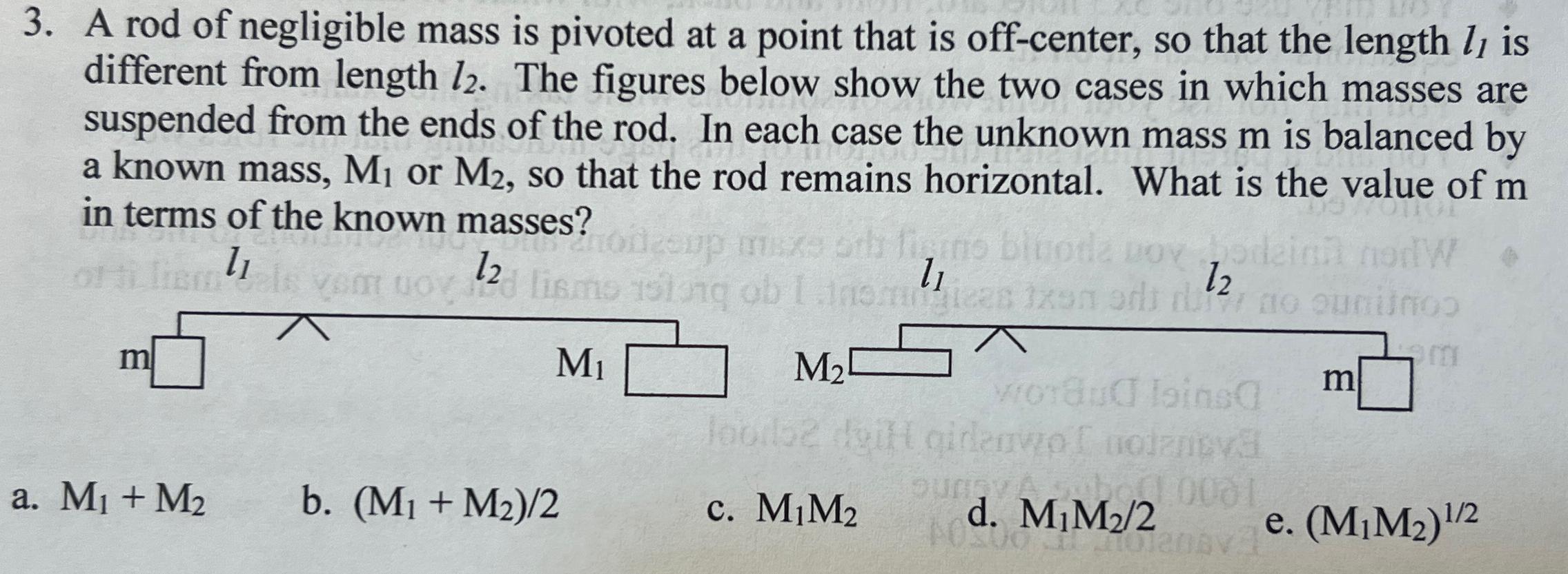 Solved A rod of negligible mass is pivoted at a point that | Chegg.com