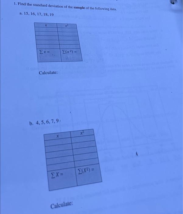 Solved 1. Find the standard deviation of the sample of the | Chegg.com