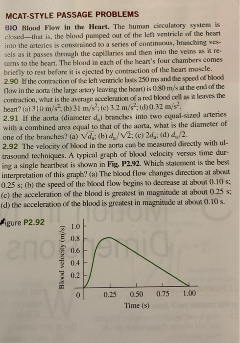 Solved MCAT-STYLE PASSAGE PROBLEMS BIO Blood Flow in the | Chegg.com