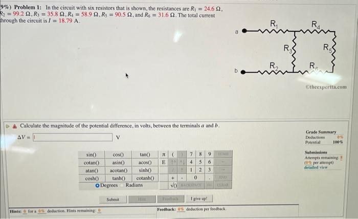 Solved 95) Problem 1: In the circuit with six resistors that | Chegg.com