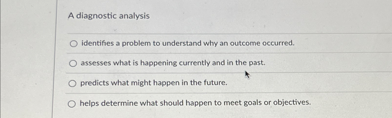 Solved A diagnostic analysisidentifies a problem to | Chegg.com