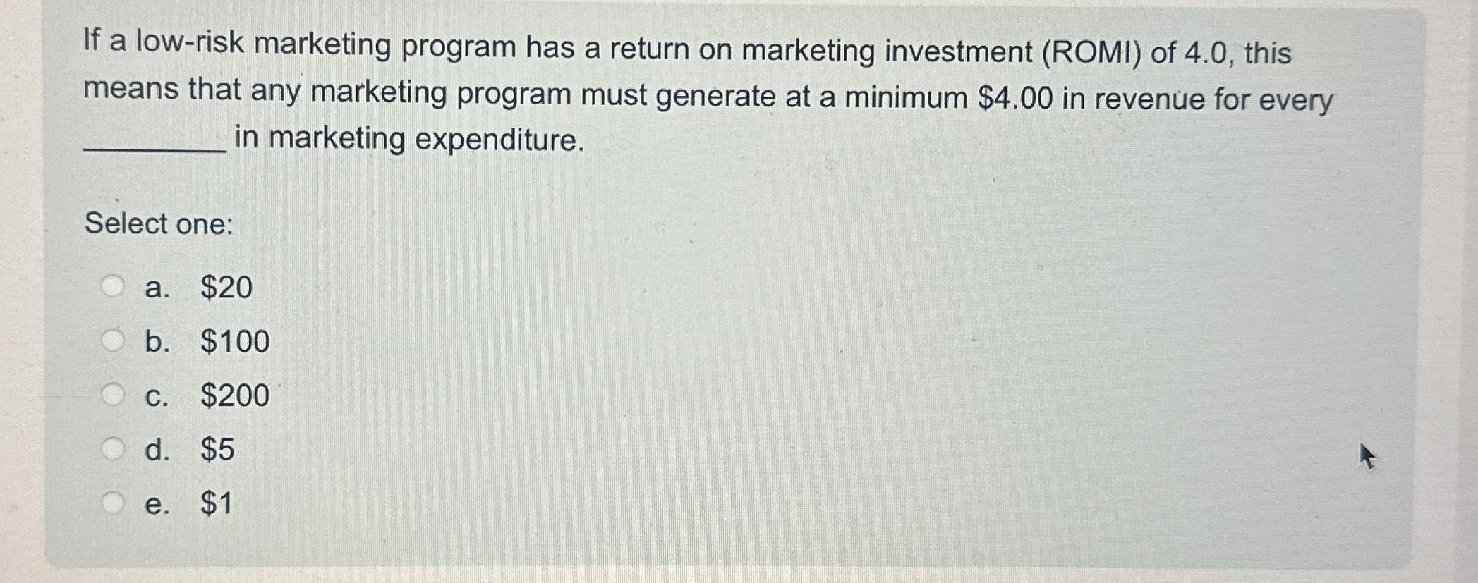 Solved If a low-risk marketing program has a return on | Chegg.com