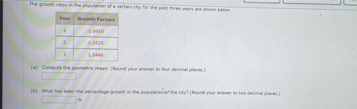 Solved The growth rates in the population of a certain city | Chegg.com