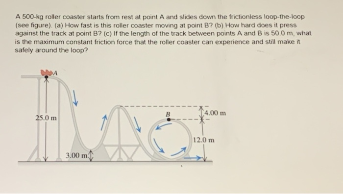 Solved A 500-kg roller coaster starts from rest at point A | Chegg.com