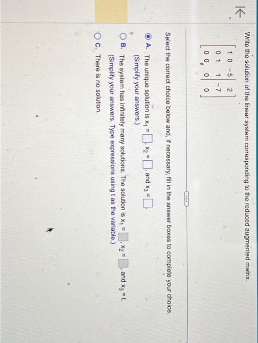 Solved Write the solution of the linear system corresponding | Chegg.com