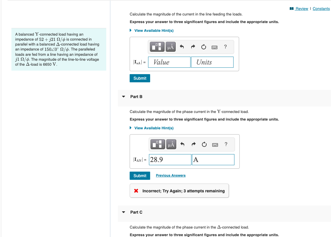 Solved A balanced Y-connected load having animpedance of | Chegg.com