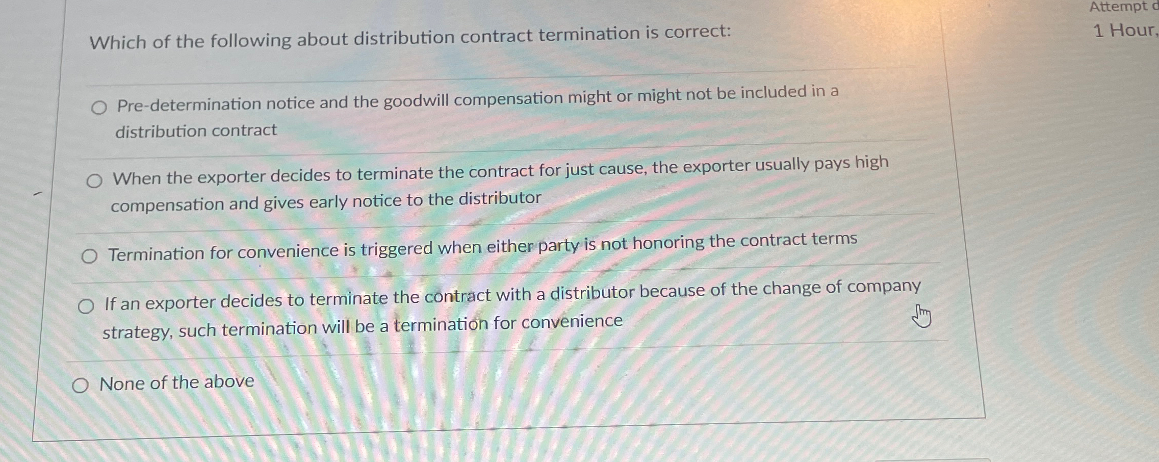 Solved Which of the following about distribution contract | Chegg.com