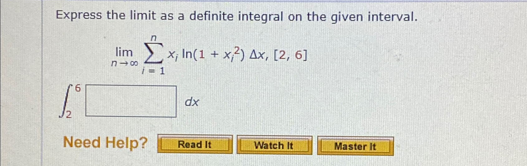 Solved Express the limit as a definite integral on the given | Chegg.com