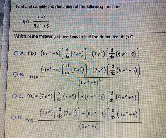 Solved Find and simplify the derivative of the following | Chegg.com