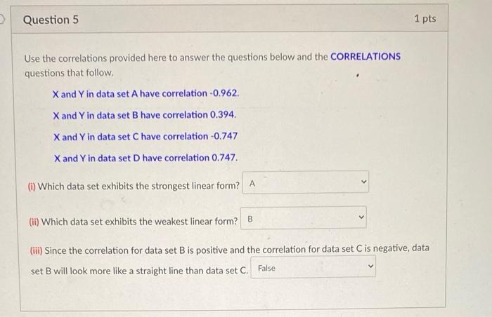 Solved Question 4 1 pts Match the correlations given below | Chegg.com