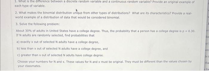 Solved 1. What is the difference between a discrete random | Chegg.com