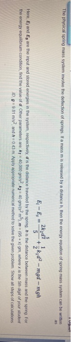 Solved UU The physical spring mass system involve the | Chegg.com
