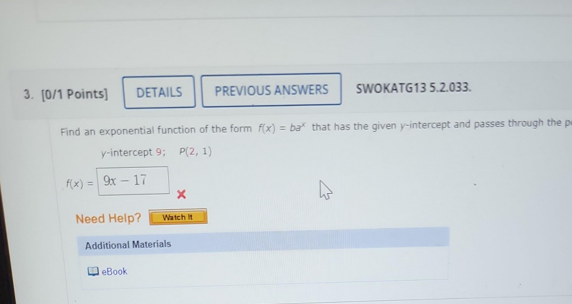 Solved Find an exponential function of the form f(x)=bax | Chegg.com