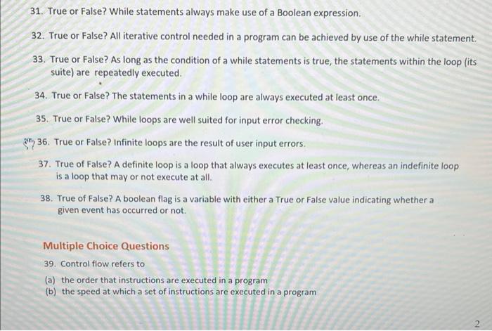Solved True/False Questions 1. True or False? A control | Chegg.com